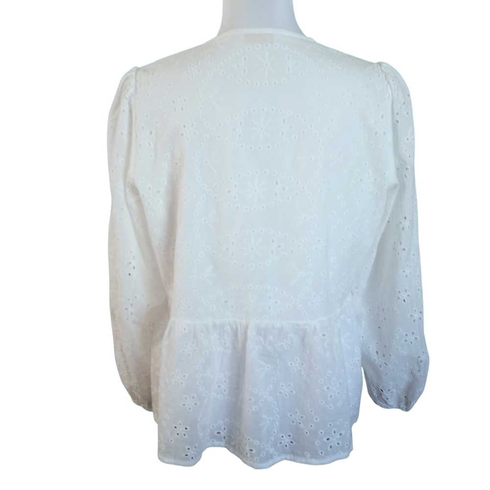 Kirundo White Eyelet Tie-Front Peplum Blouse Sz.M EUC - Picture 4 of 7